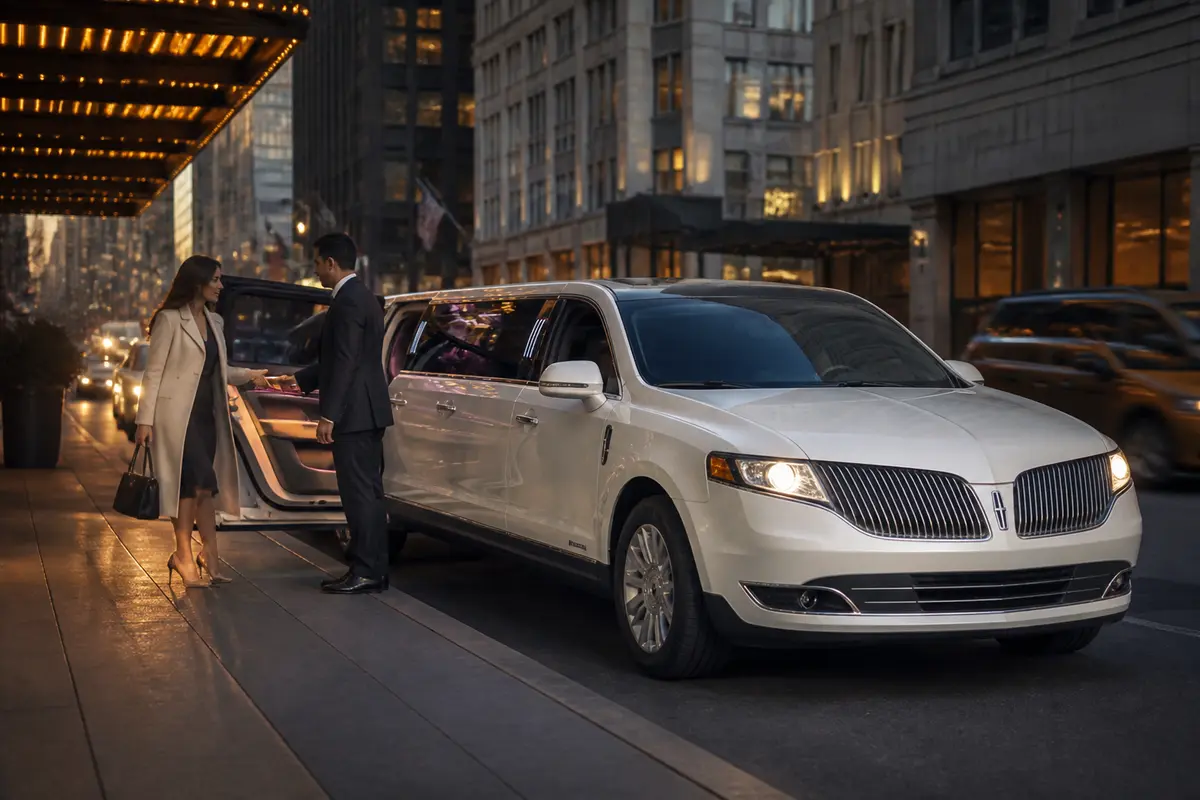 Chauffeur checking a limousine booking details before an airport transfer