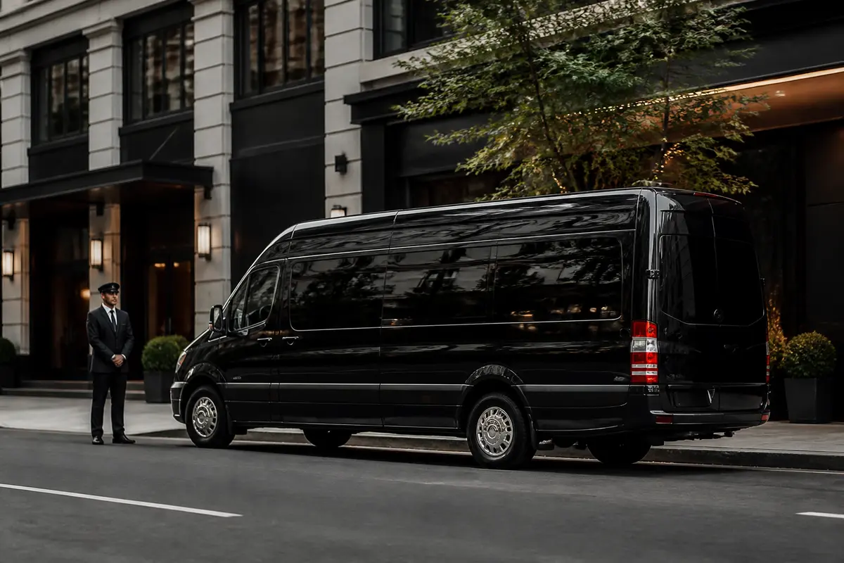 Luxury limousine interior prepared for an airport or corporate journey
