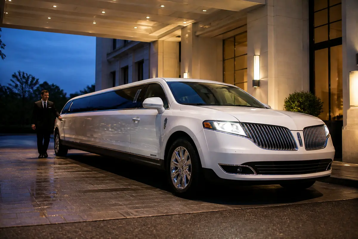 Luxury SUV with luggage arranged for an airport pickup