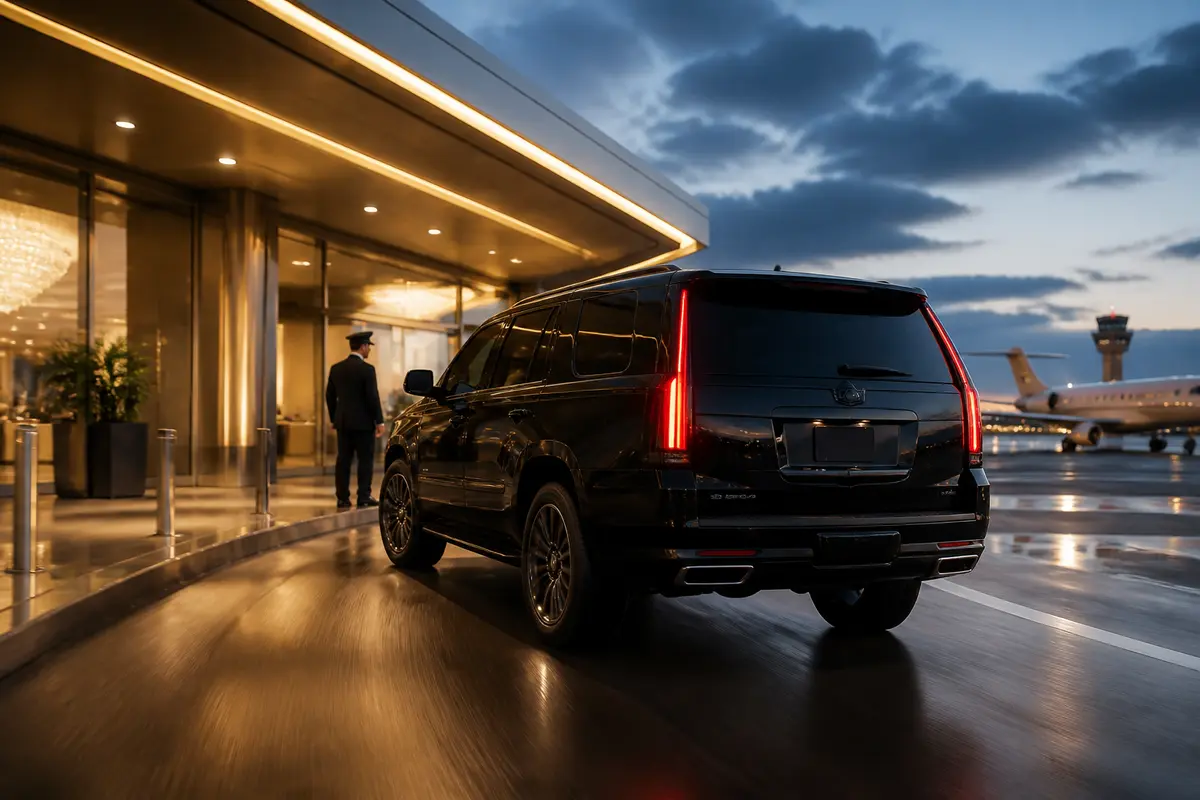 Friends entering a spacious chauffeured vehicle before an evening event