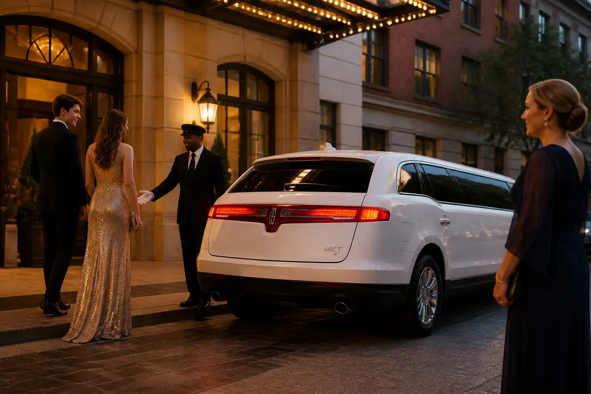 Luxury limousine interior prepared for a student group traveling to an NYC prom