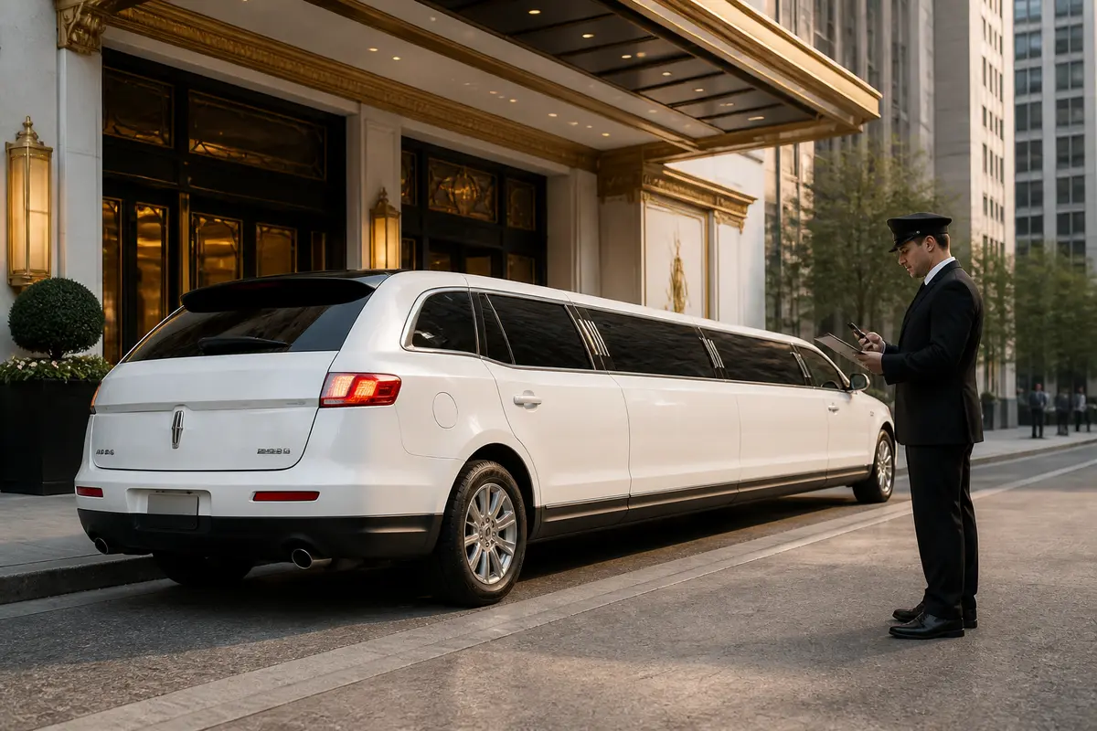 Chauffeured vehicle waiting outside an event venue